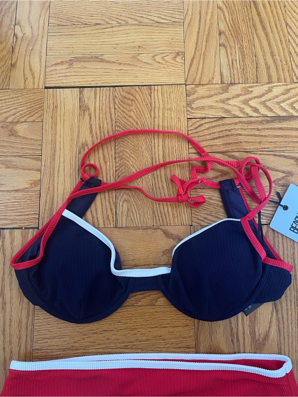 Anthropologie Beach Riot Kori Navy & Red Ribbed High-Waist Bikini Set - Picture 5 of 9